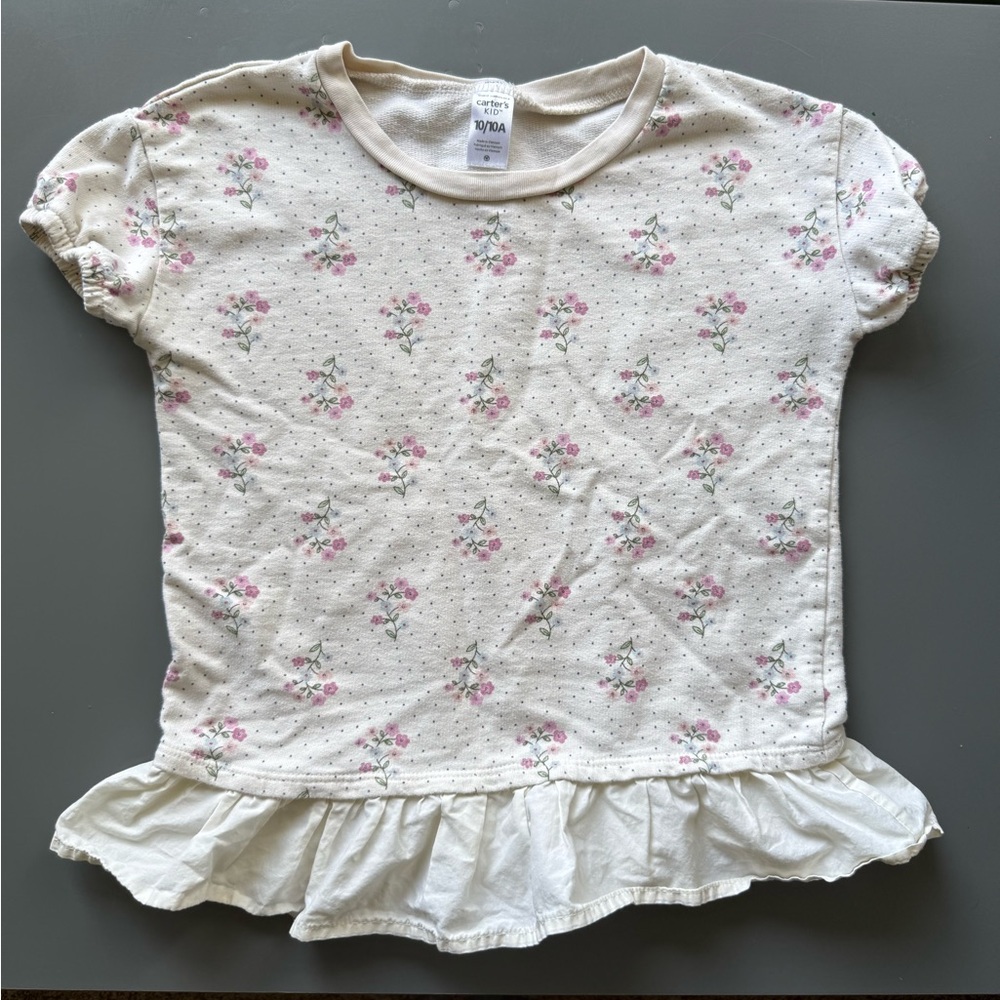 Floral Kids Top - Cream with Pink Accents
